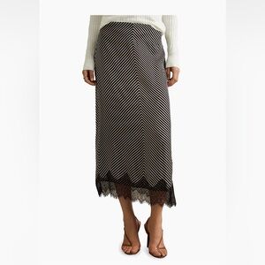 Reiss Ivy Striped Lace Trim Midi Skirt NWT